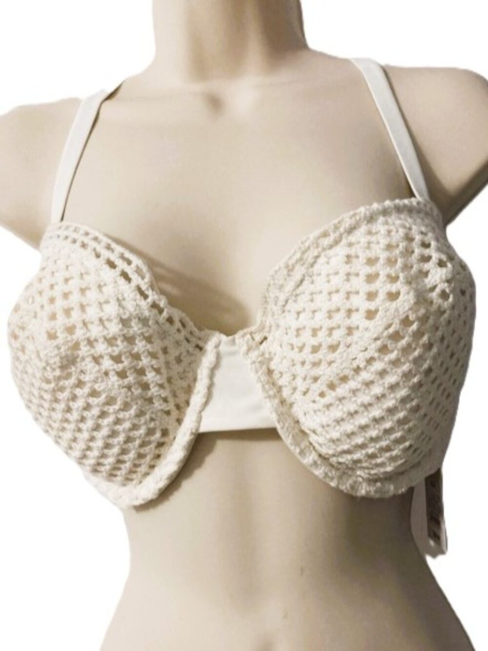 Shade & Shore Crochet Underwire Bikini Top - Cream Womens Plus Size 38DD